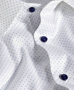 WHITE WITH MICRO NAVY PRINT DRESS SHIRT - TRIM