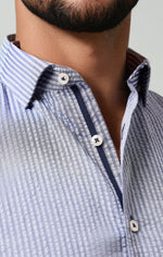 SEERSUCKER STRIPED S/S SHIRT, NAVY