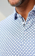 GEO PRINT TECHNO STRETCH POLO, WHITE