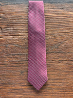 100% SILK BURGUNDY AND BLUE NEATS TIE, THE LABEL