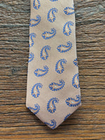 BURNT BROWN AND BLUE FLOATING PAISLEY TIE, THE LABEL