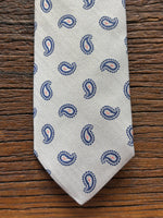 100% SILK GREY AND BLUE PAISLEY WOVEN TIE, THE LABEL