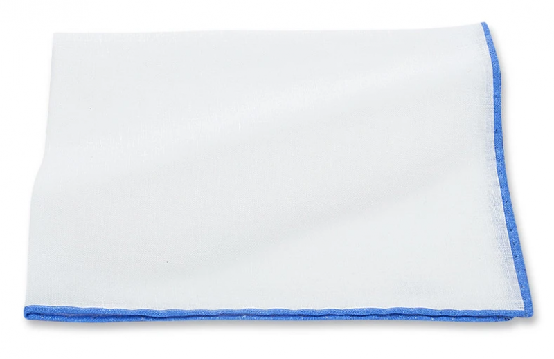 WHITE LINEN WITH COBALT BORDER POCKET SQUARE