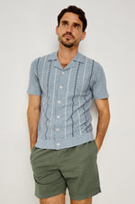 RICHIE KNIT SHIRT, SKY WITH NAVY AND WHITE