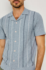 RICHIE KNIT SHIRT, SKY WITH NAVY AND WHITE