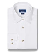 WHITE DOBBY SOLID DRESS SHIRT- TRIM
