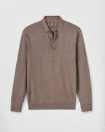 MERINO BLEND LONG SLEEVE POLO - COFFEE