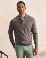 MERINO BLEND LONG SLEEVE POLO - COFFEE