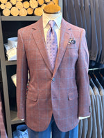 DEEP CORAL RED & BLUE WINDOWPANE COAT
