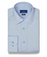 WHITE & BLUE GEO PRINT REGULAR FIT DRESS SHIRT