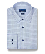 SKY & BLUE TWILL CHECK STRETCH DRESS SHIRT - TRIM