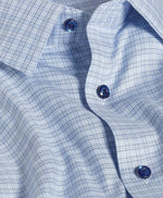 SKY & BLUE TWILL CHECK STRETCH DRESS SHIRT - TRIM