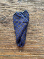 NAVY AND BROWN DOUBLE FACED GEO POCKET SQUARE