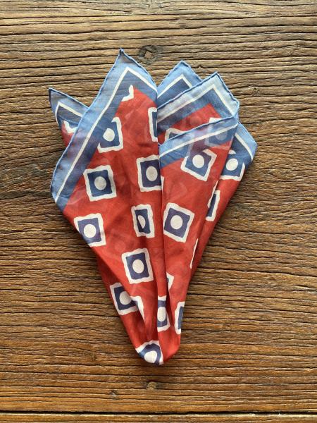 RED NAVY SQUARES AND BLUE BORDER POCKET SQUARE