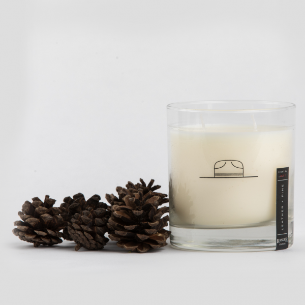ROCKS GLASS CANDLE - LEATHER AND PINE
